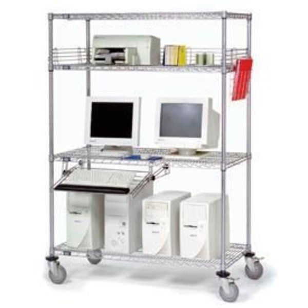 Global Equipment Nexel     4-Shelf Mobile Wire Computer LAN Workstation w/Keyboard Tray, 36"W x 18"D x 69"H, Chrome 250113